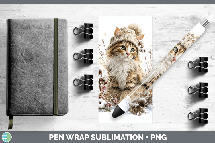 Calico Cats Winter Knit Hat Pen Wrap Sublimation Design