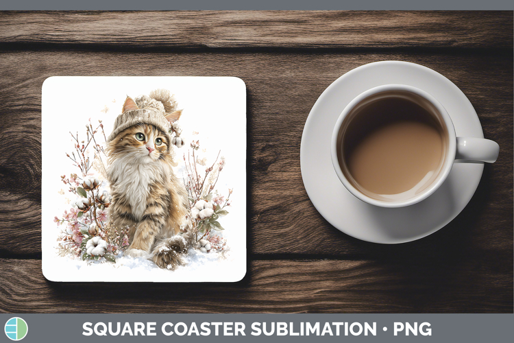 Calico Cats Winter Knit Hat Square Coaster Sublimation Desig