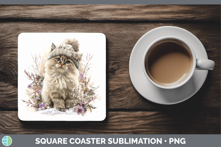 Himalayan Cats Winter Knit Hat Square Coaster Sublimation De