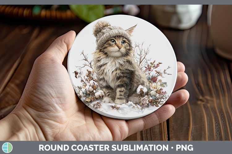 Maine Coon Cats Winter Knit Hat Round Coaster Sublimation De