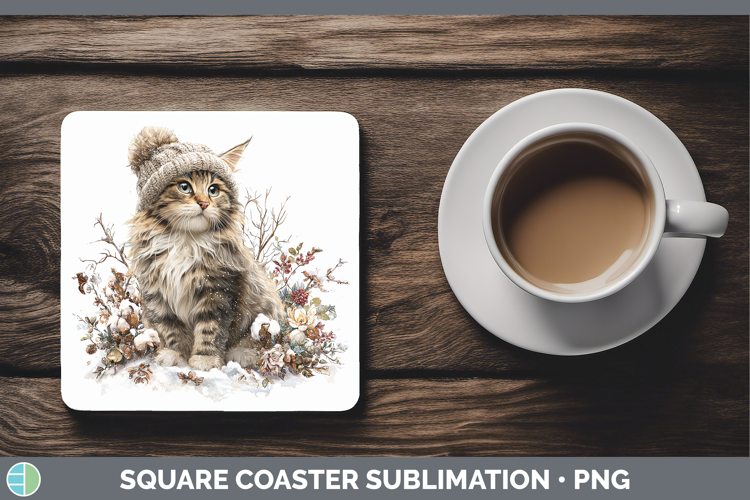 Maine Coon Cats Winter Knit Hat Square Coaster Sublimation D