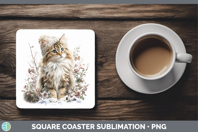 Norwegian Forest Cats Winter Knit Hat Square Coaster Sublima