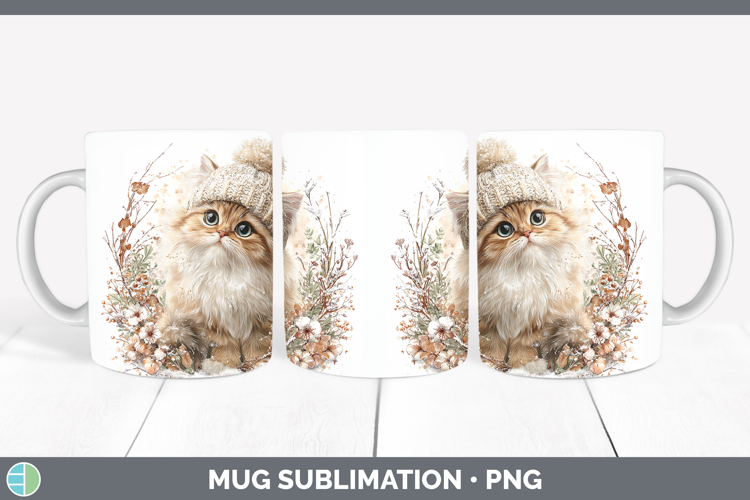 Persian Cats Winter Knit Hat Mug Wrap Sublimation Design