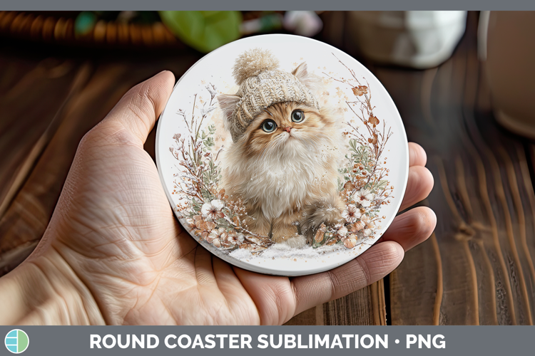 Persian Cats Winter Knit Hat Round Coaster Sublimation Desig
