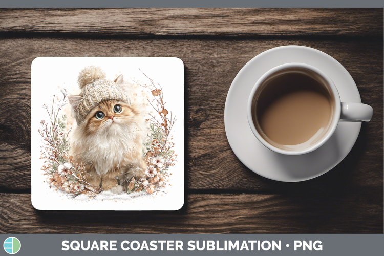 Persian Cats Winter Knit Hat Square Coaster Sublimation Desi