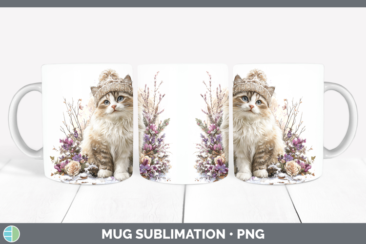 Ragdoll Cats Winter Knit Hat Mug Wrap Sublimation Design