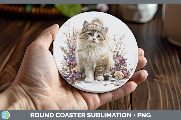 Ragdoll Cats Winter Knit Hat Round Coaster Sublimation Desig