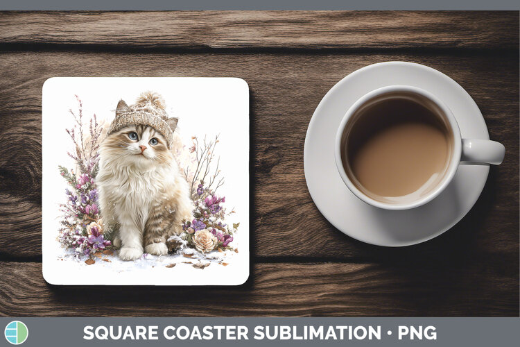 GorgeousCats Winter Knit Hat Square Coaster design.