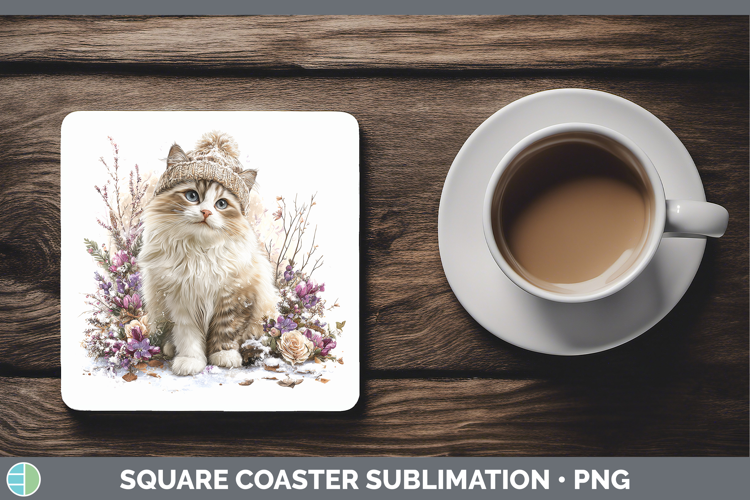 Ragdoll Cats Winter Knit Hat Square Coaster Sublimation Desi