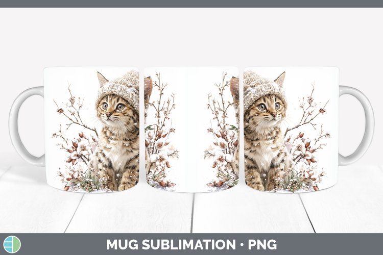 Savannah Cats Winter Knit Hat Mug Wrap Sublimation Design