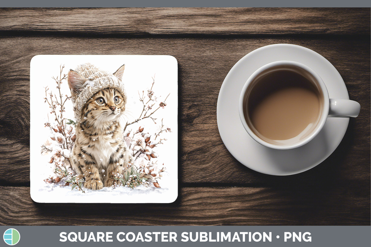 Savannah Cats Winter Knit Hat Square Coaster Sublimation Des