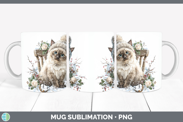 Siamese Cats Winter Knit Hat Mug Wrap Sublimation Design