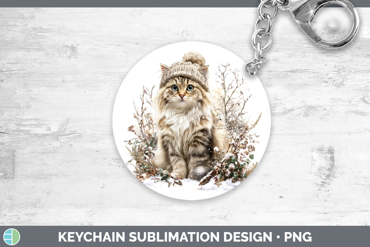 Siberian Cats Winter Knit Hat Keychain Sublimation Design