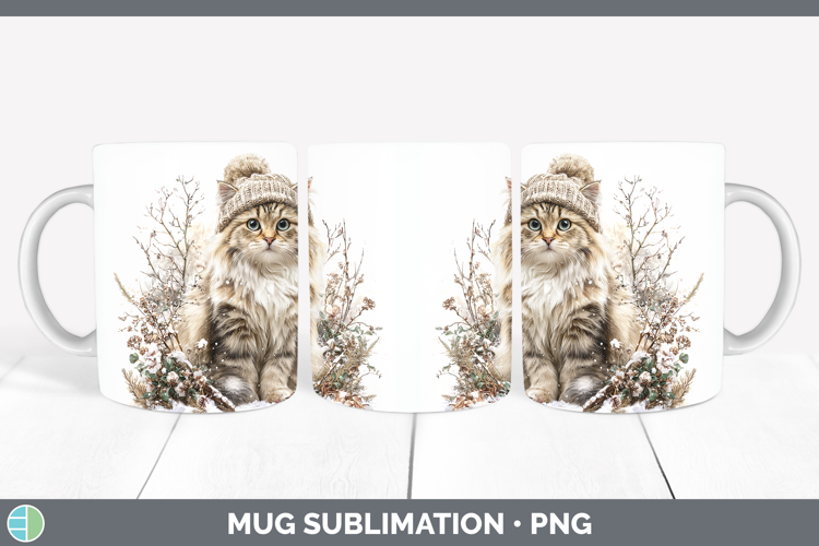 Siberian Cats Winter Knit Hat Mug Wrap Sublimation Design