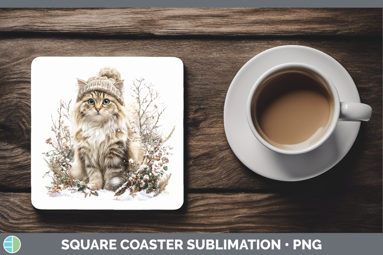 Siberian Cats Winter Knit Hat Square Coaster Sublimation Des