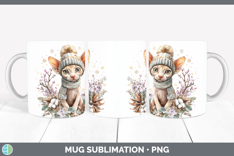 Sphynx Cats Winter Knit Hat Mug Wrap Sublimation Design