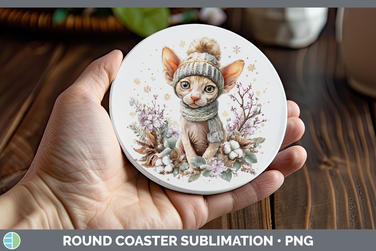 Sphynx Cats Winter Knit Hat Round Coaster Sublimation Design
