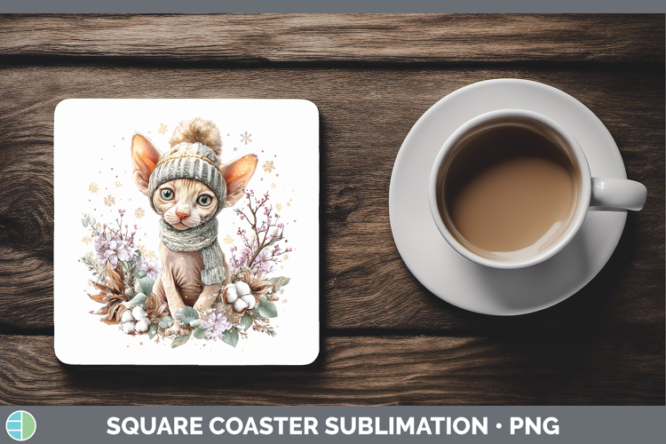 Sphynx Cats Winter Knit Hat Square Coaster Sublimation Desig