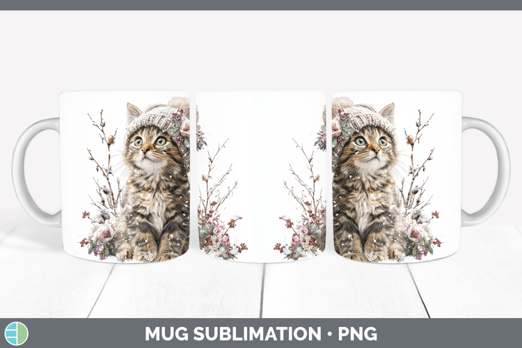 Tabby Cats Winter Knit Hat Mug Wrap Sublimation Design