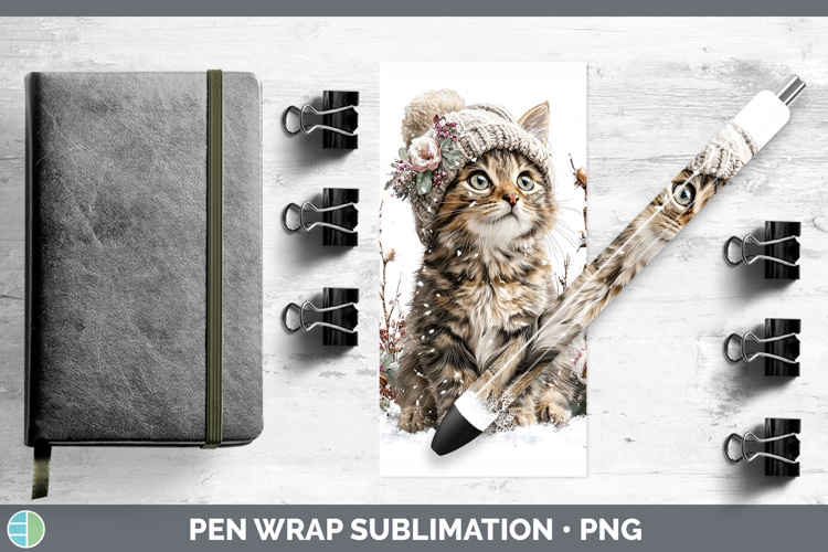 Tabby Cats Winter Knit Hat Pen Wrap Sublimation Design