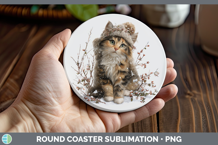 Tortoiseshell Cats Winter Knit Hat Round Coaster Sublimation