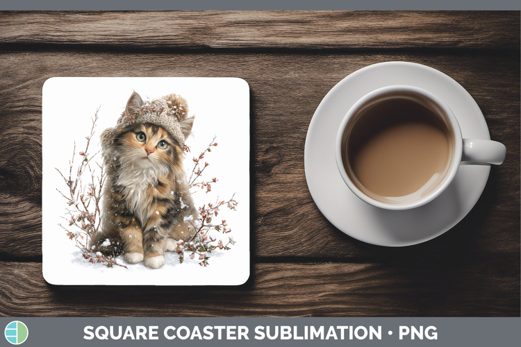 Tortoiseshell Cats Winter Knit Hat Square Coaster Sublimatio