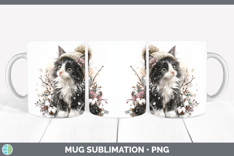 Tuxedo Cats Winter Knit Hat Mug Wrap Sublimation Design