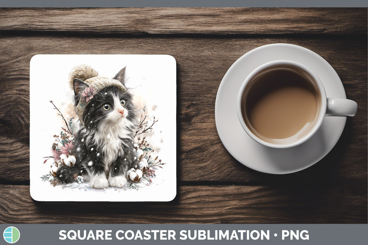 Tuxedo Cats Winter Knit Hat Square Coaster Sublimation Desig