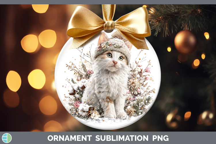 White Cats Winter Knit Hat Ornament Sublimation Design