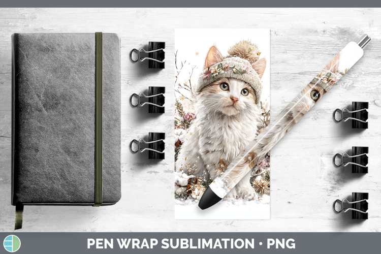 White Cats Winter Knit Hat Pen Wrap Sublimation Design