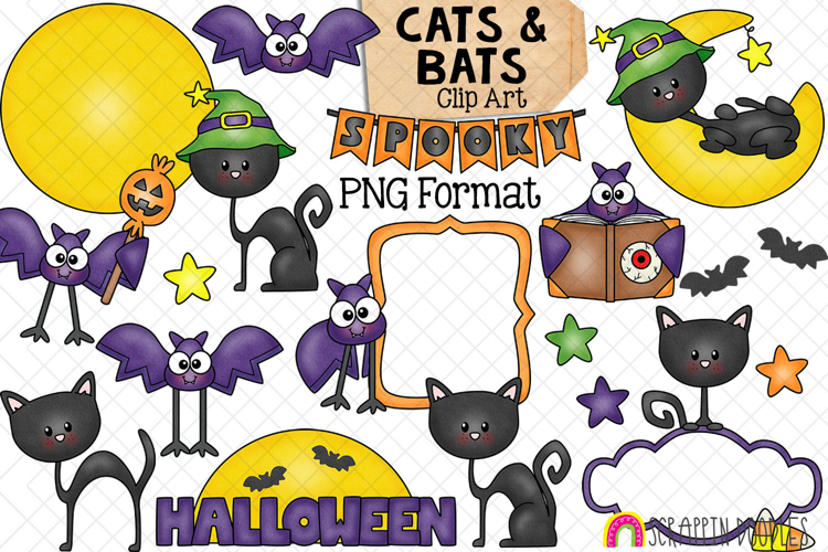 Cats & Bats ClipArt - Halloween - Full Moon - Black Cat