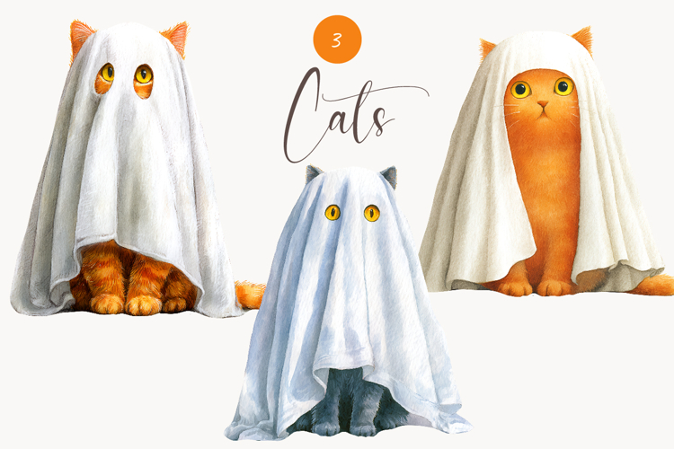 Watercolor Halloween Clipart - Halloween Cats clipart png