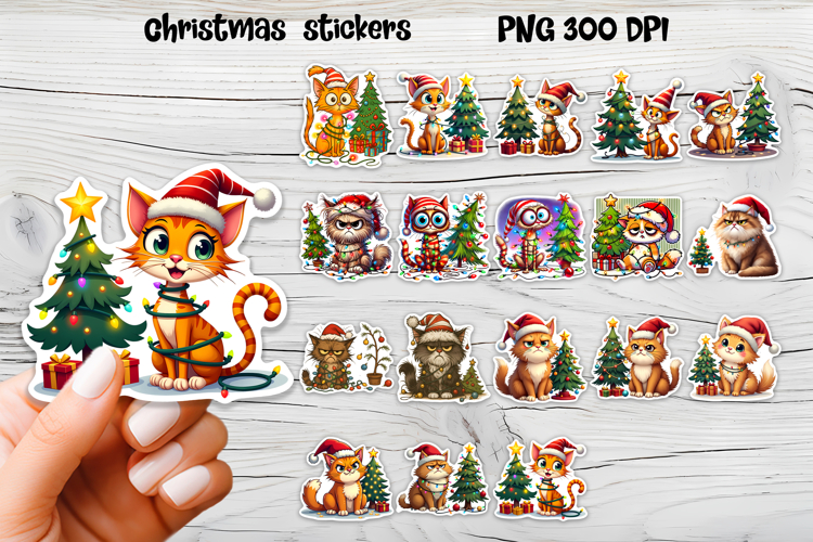 Funny Christmas cat stickers printable | Cute animal sticker