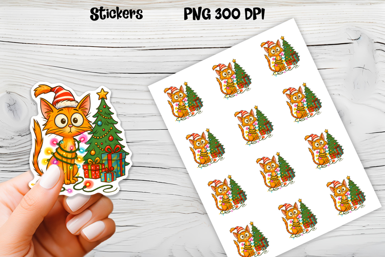 Funny Christmas cat stickers printable | Cute animal sticker
