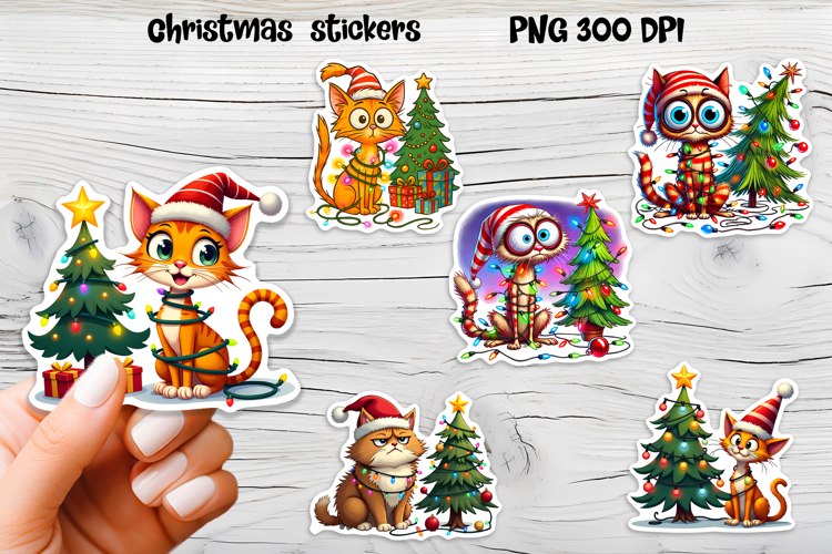 Funny Christmas cat stickers printable | Cute animal sticker