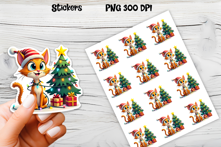 Funny Christmas cat stickers printable | Cute animal sticker