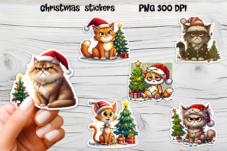 Funny Christmas cat stickers printable | Cute animal sticker