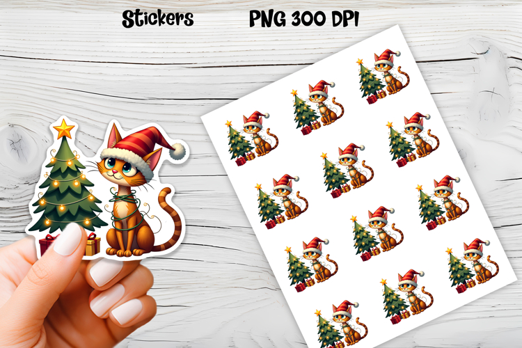 Funny Christmas cat stickers printable | Cute animal sticker