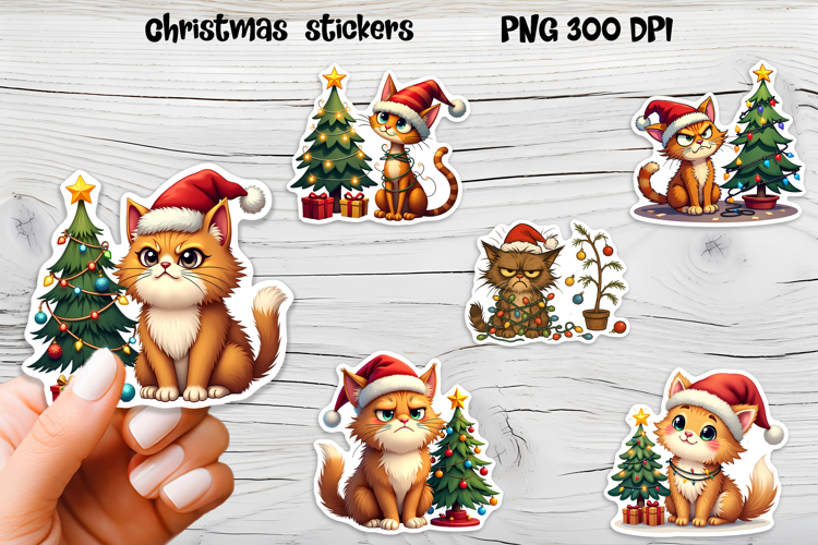 Funny Christmas cat stickers printable | Cute animal sticker
