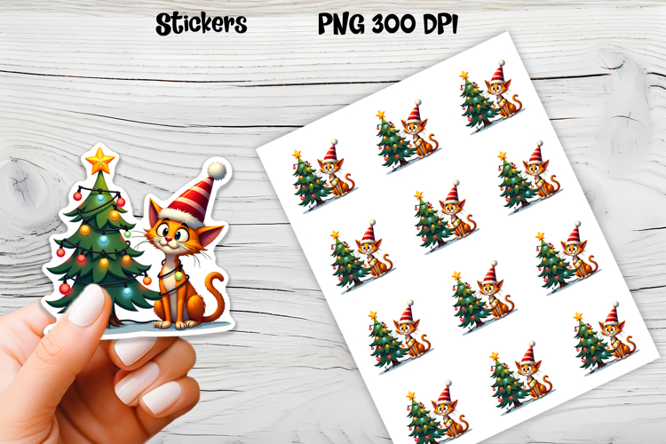Funny Christmas cat stickers printable | Cute animal sticker