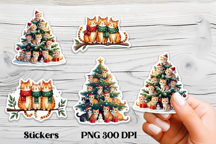 Cute Christmas cat stickers printable | Cute animal sticker
