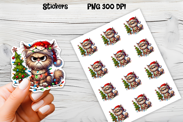 Funny Christmas cat stickers printable | Cute animal sticker