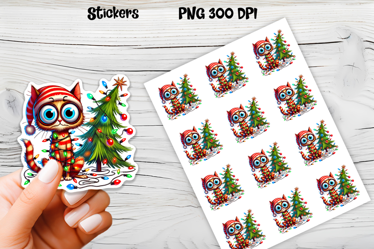 Funny Christmas cat stickers printable | Cute animal sticker