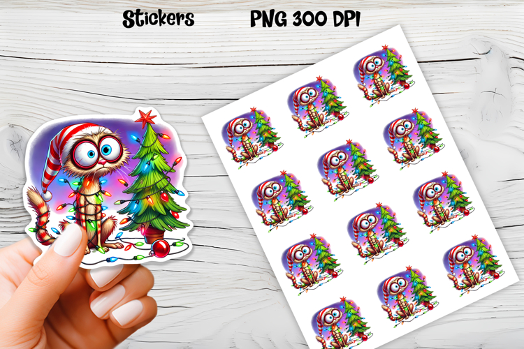 Funny Christmas cat stickers printable | Cute animal sticker