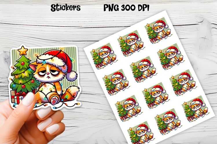 Funny Christmas cat stickers printable | Cute animal sticker
