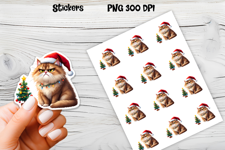 Funny Christmas cat stickers printable | Cute animal sticker