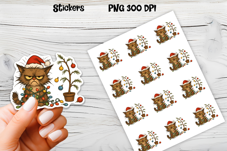 Funny Christmas cat stickers printable | Cute animal sticker