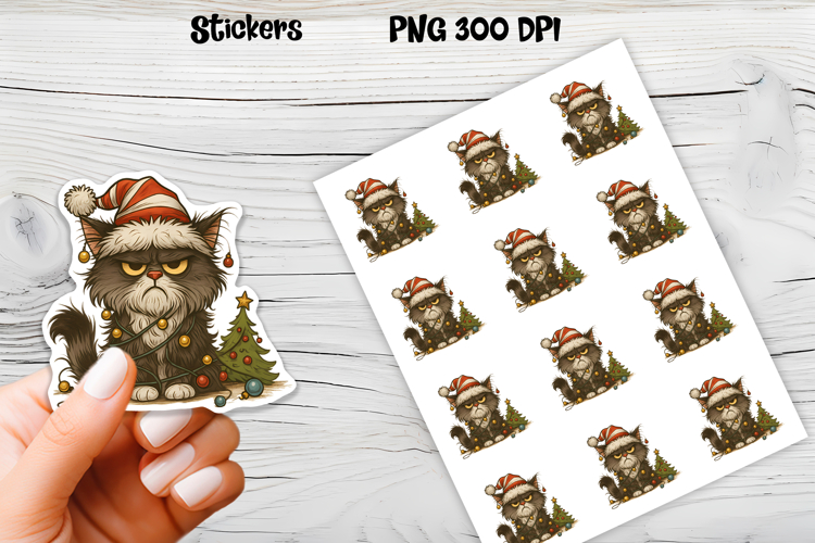 Funny Christmas cat stickers printable | Cute animal sticker