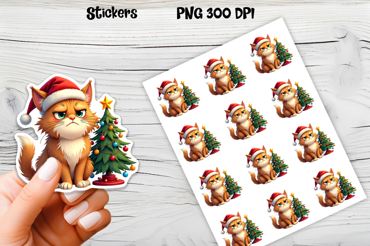 Funny Christmas cat stickers printable | Cute animal sticker