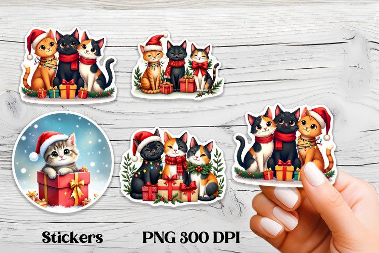 Cute Christmas cat stickers printable | Cute animal sticker